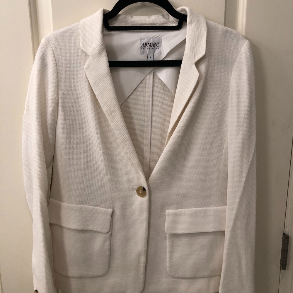 Barely worn white Armani 1 button closure blazer